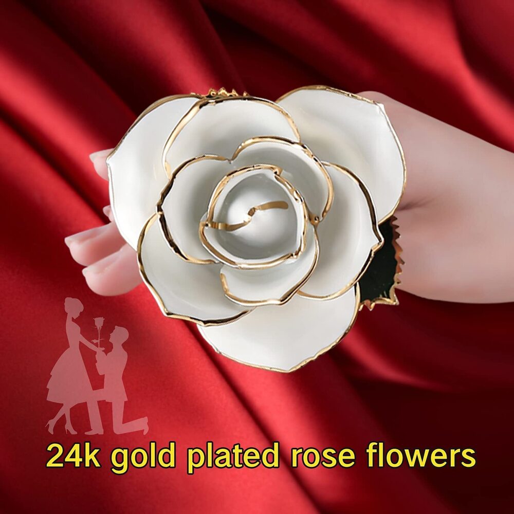 9898 White Gold Rose Gifts Wife,24k Gold Dipped Real Rose Lasted Forever - Picture 8 of 8